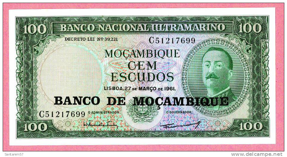 Billet De Banque Nota Banknote Bill 100 CEM ESCUDOS MOZAMBIQUE MOÇAMBIQUE 1961 - Mozambico