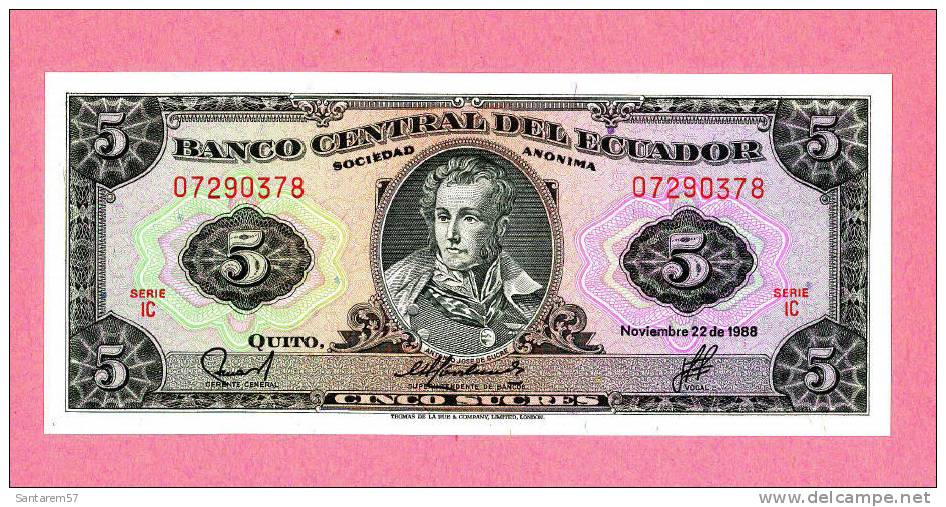 Billet De Banque Nota Banknote Bill 5 CINCO SUCRES EQUATEUR ECUADOR 1988 - Ecuador