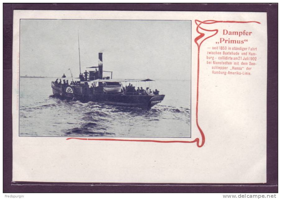 1902 SS "PRIMUS" MEMORIAL POSTCARD -- SUNK BY HAPAG "HANSA" - Sonstige & Ohne Zuordnung