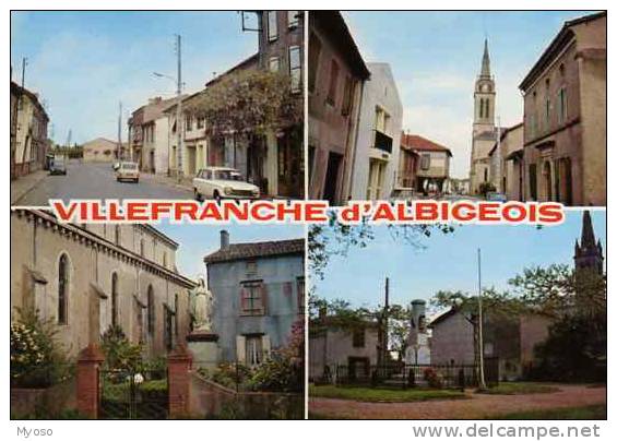 81 VILLEFRANCHE D´ALBIGEOIS La Route Nationale Le Clocher De L'Eglise Le Monument De La Vierge Le Monument Aux Morts - Villefranche D'Albigeois