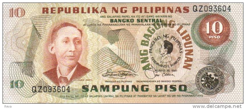 PHILIPPINES 10 PESOS MARCOS SIGNATURE O/P 30-06-1981 HEAD   PICK? ND  UNC  SPECIAL PRICE !! READ DESCRIPTION !! - Philippinen