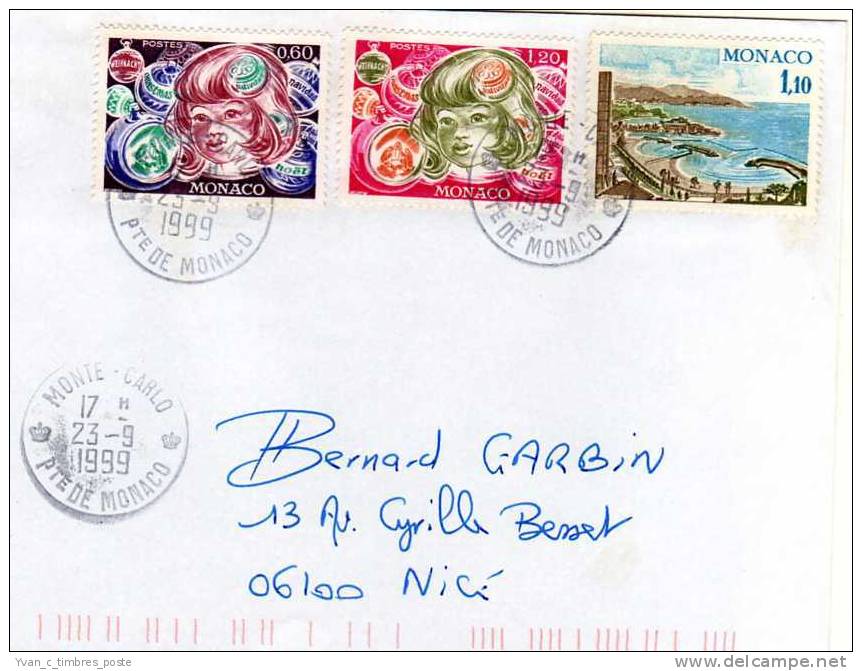 MONACO LETTRE AFFRANCHISSEMENT NOEL ET PLAGES DU LARVOTTO - Postmarks