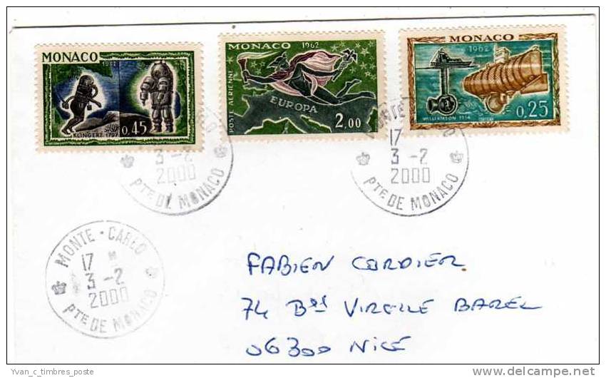 MONACO LETTRE AFFRANCHISSEMENT DIVERS - Postmarks