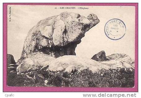 Iles Chausey : L'Eléphant (rocher Sculpté,dolmen,menhir) / Edition R. Du V. N°20 / Cachet Du Vapeur Du Mont Saint Michel - Autres & Non Classés