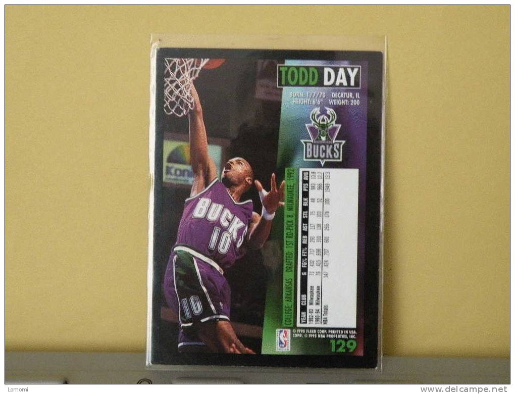 Milwaukée Bucks - G / F - 94 / 95 ( Carte ) TODD DAY - N.B.A .n° 129 . 2 Scannes - Milwaukee Bucks