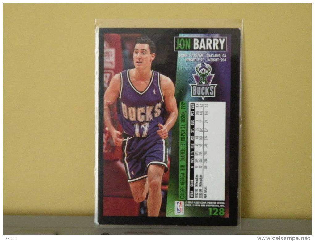 Milwaukée Bucks - G - 94 / 95 ( Carte ) Jon BARRY - N.B.A .n° 128 . 2 Scannes - Milwaukee Bucks