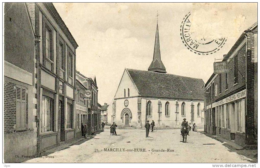 CPA - 27 - MARCILLY-sur-EURE - Grande Rue  - Manque Timbre - 410 - Marcilly-sur-Eure