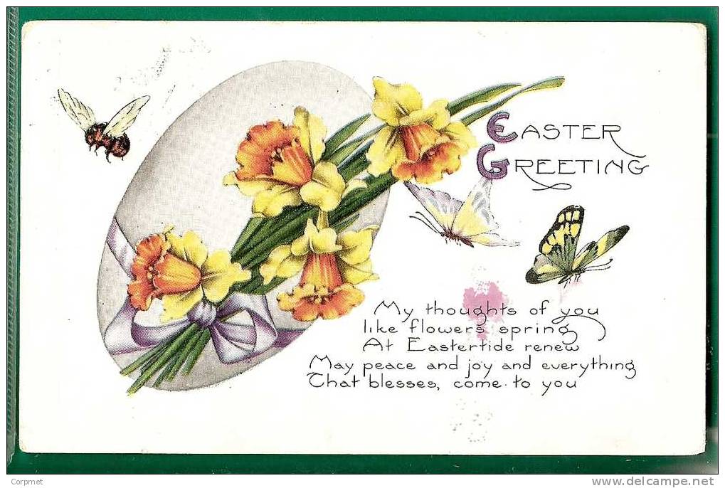 BUTTERFLIES + BEES  On A 1922 Circulated EASTER POSTCARD From LANSFORD, PA To YORK, PA - Butterflies