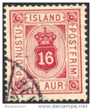 Iceland O7 Used 16a Official From 1876 - Service