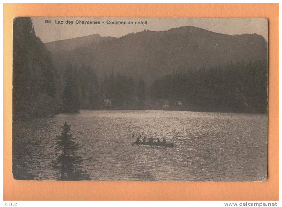 G654 Lac Des Chavonnes, Coucher De Soleil, Barque Avec Passagers. Cachet Ambulant + Le Lieu 1912 - Le Lieu