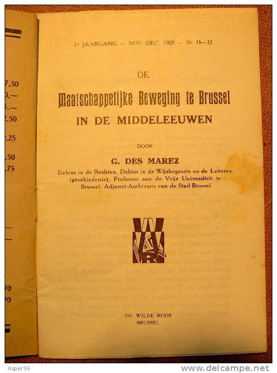 De Maatschappelijke Beweging Te Brussel In De Middeleeuwen, G. Des Marez 1929 - Oud