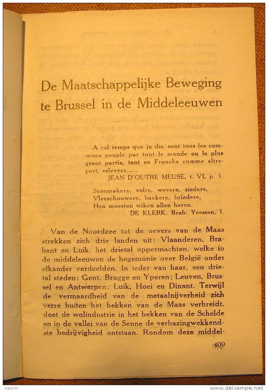 De Maatschappelijke Beweging Te Brussel In De Middeleeuwen, G. Des Marez 1929 - Oud