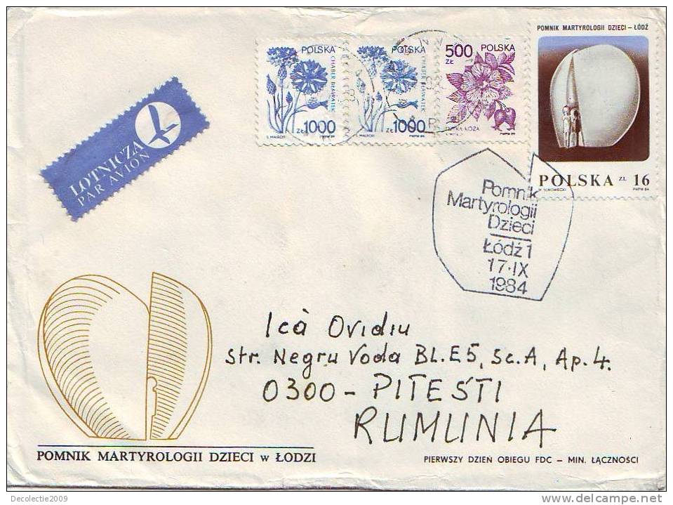 M483 Very Nice POLAND Heroes Monument Cover With Nice Postmark Mailed To Romania 1984 Par Avion - Briefe U. Dokumente