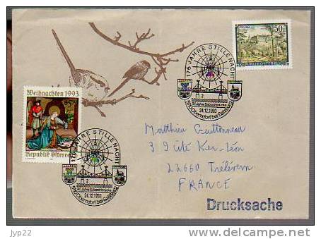 Jolie Lettre Autriche Fdc 1er Jour 175° Stille Nacht CAD 24-12-1993 - Tp Noël 93 & Abbaye De Vorau - Oiseau / Branche - Maschinenstempel (EMA)