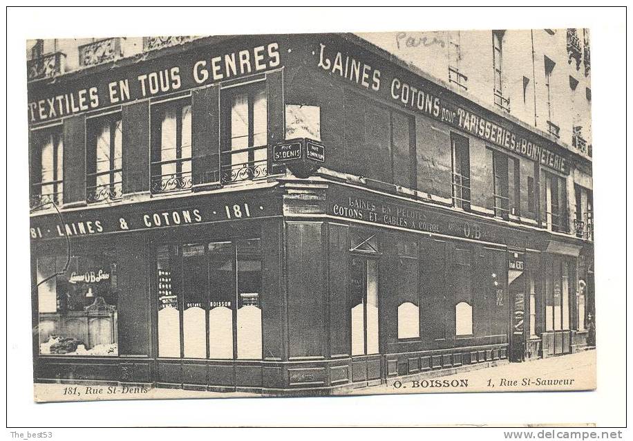 Paris  -   Textiles En Tout Genres   O. Boisson - Angle  Du 181, Rue St Denis Et 1, Rue ST Sauveur - Arrondissement: 02