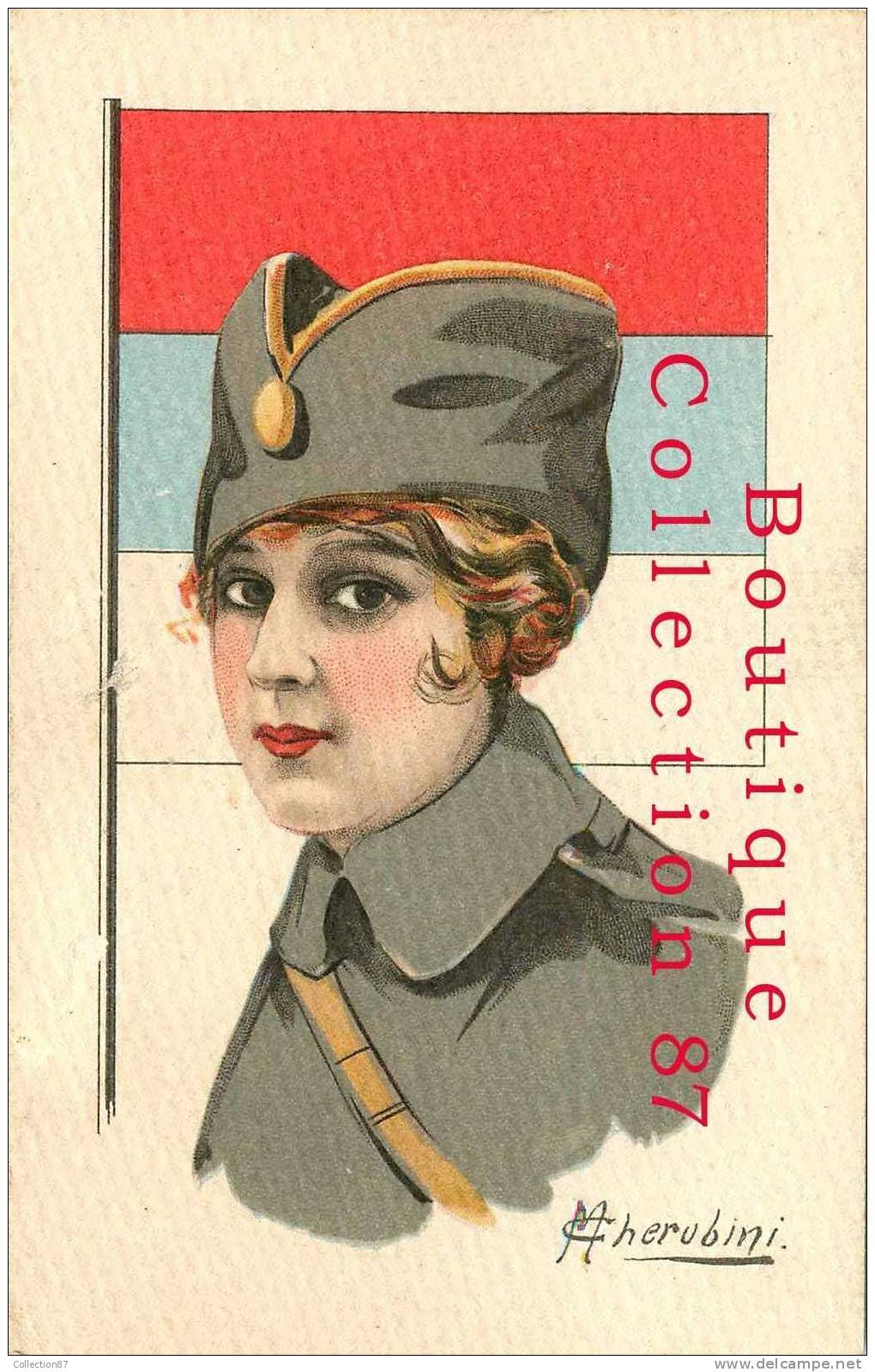 MILITARIA - PATRIOTIQUE - VISAGE De FEMME Au DRAPEAU Par L´ILLUSTRATEUR ITALIEN CHERUBINI - Patriottisch