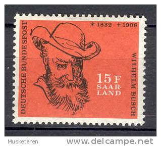 Saarland Bundespost 1958 Mi. 430  15 Fr Todestag Vn Deathday Of Wilhelm Busch MH - Unused Stamps