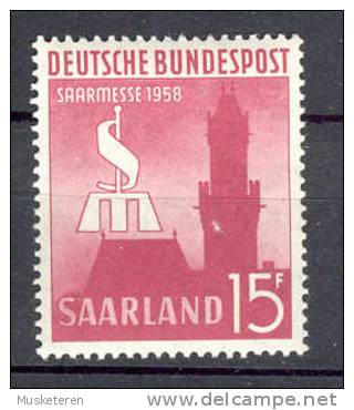 Saarland Bundespost 1958 Mi. 435  15 Fr Internat Saarmesse Saarbrücken Rathaus Messe-emblem MH - Neufs