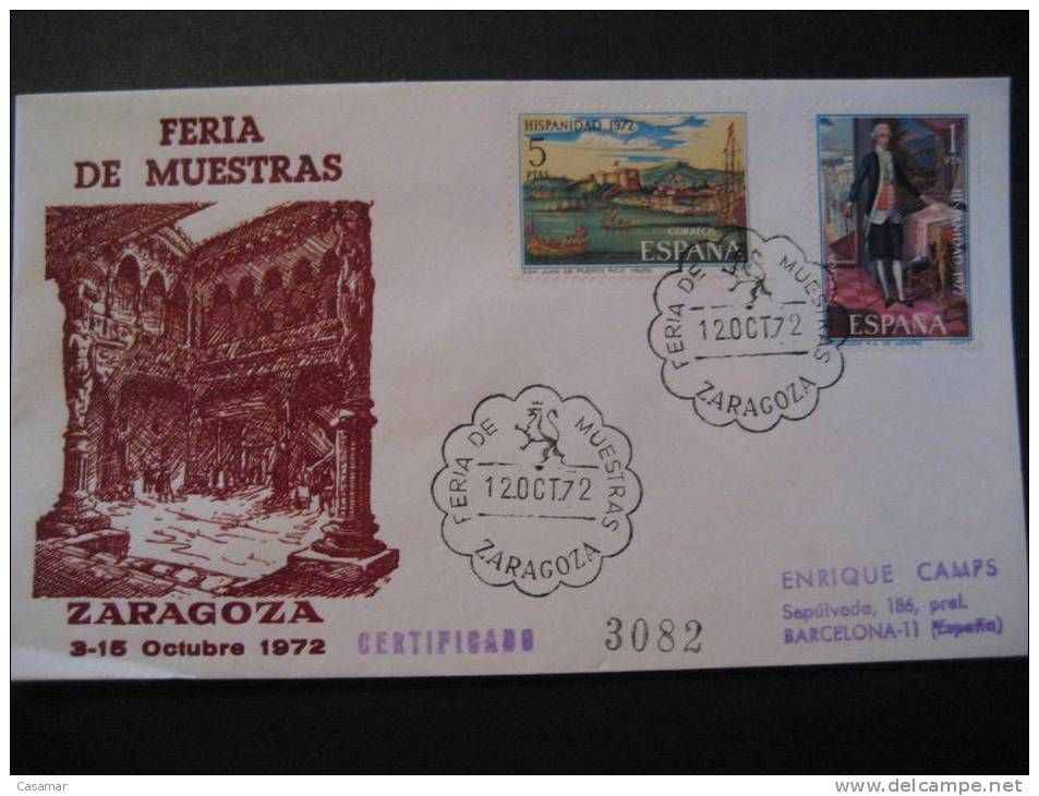 ZARAGOZA 1972 Feria De Muestras Leon Lion Certificado Registered Matasellos Especial Cancel Sobre Cover Lettre - Cartas & Documentos