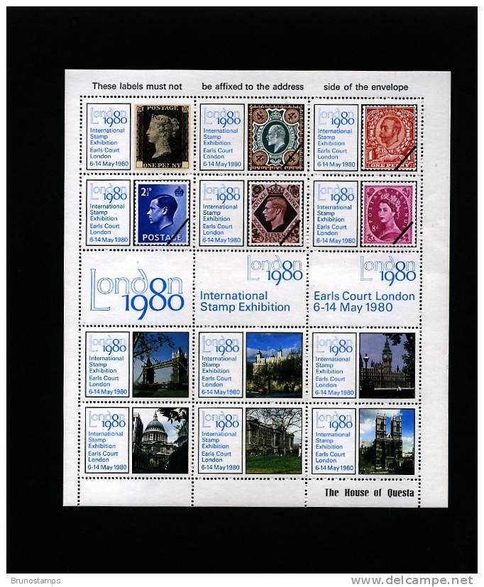 GREAT BRITAIN - 1980  LONDON INTERNATIONAL  STAMP EXIBITION SOUVENIR SHEET  MINT NH - Cinderella