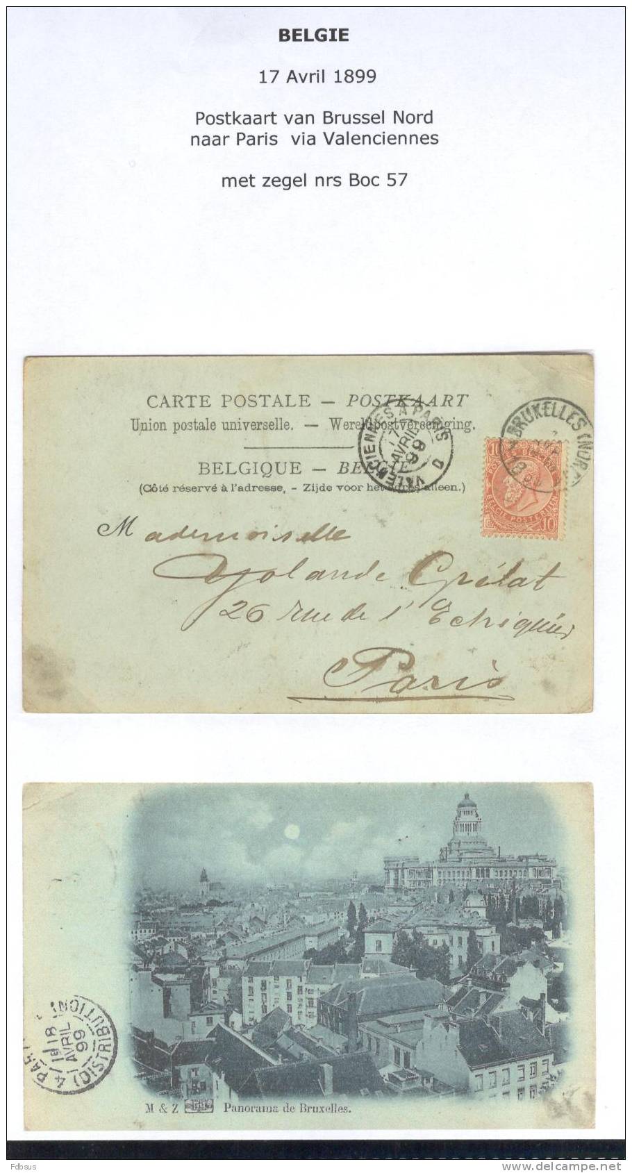 1899 POSTKAART PANORAMA VAN BRUSSEL NORD NAAR PARIS VIA VALENCIENNES - Panoramische Zichten, Meerdere Zichten