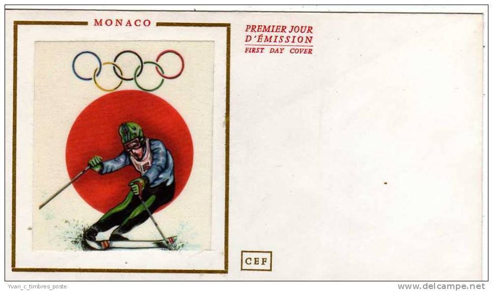 MONACO FDC JEUX OLYMPIQUES SKI VIERGE SANS TIMBRE - FDC