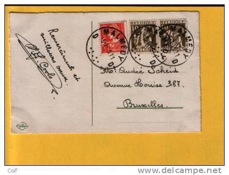 336+337 Op Kaart Met Stempel MALMEDY D - 1932 Cérès Et Mercure