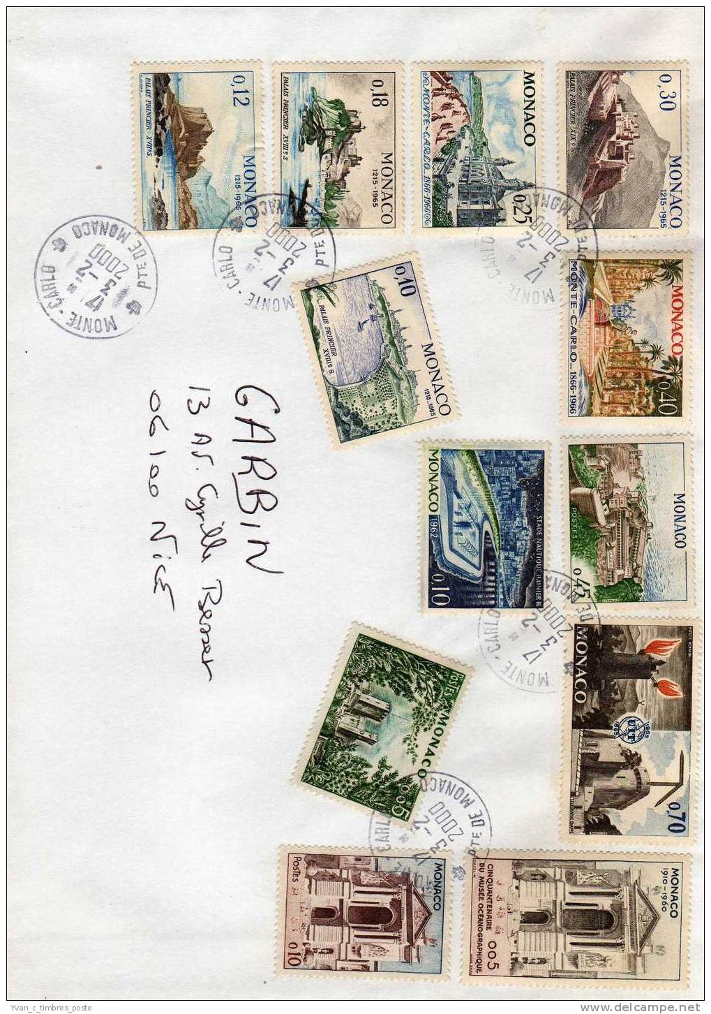 MONACO LETTRE AFFRANCHISSEMENT VUES DIVERSES DE LA PRINCIPAUTE / PALAIS / MUSEE OCEANOGRAPHIQUE / PISCINE / CASINO - Postmarks