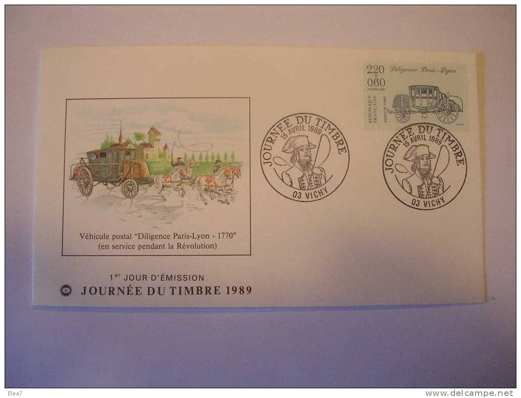 ENVELOPPE 1er Jour - Véhicule Postal DILIGENCE PARIS-LYON - 15/04/1989 - Diligences