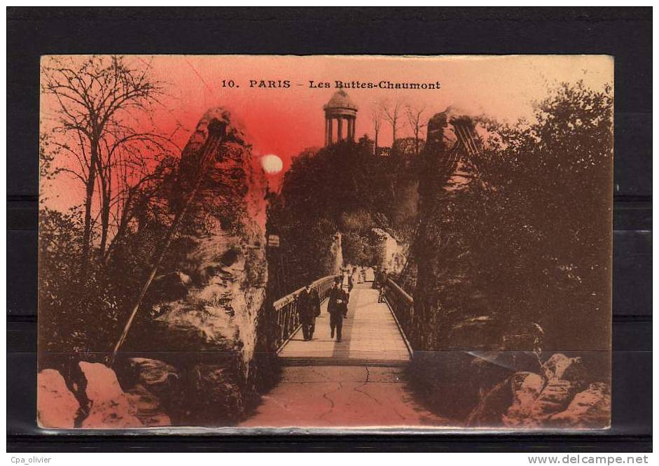 75 PARIS XIX Buttes Chaumont, Pont Suspendu, Animée, Colorisée, Ed AB 10, 192? - Arrondissement: 19