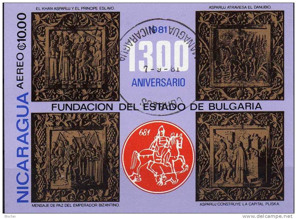 Historie/Kunst 1300 Jahre Bulgaria 1981 Nicaragua Block 139 O 2€ Topic Hoja Bloque M/s Bloc Ss History Sheet Bf Art - Prehistoria