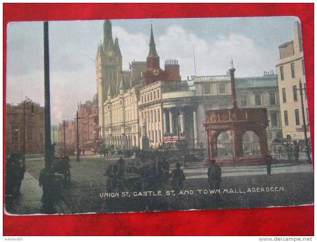 C 1910 Hand-coloured Union Street, Castle Street And Town Hall, Kiosque,  Aberdeen - Aberdeenshire