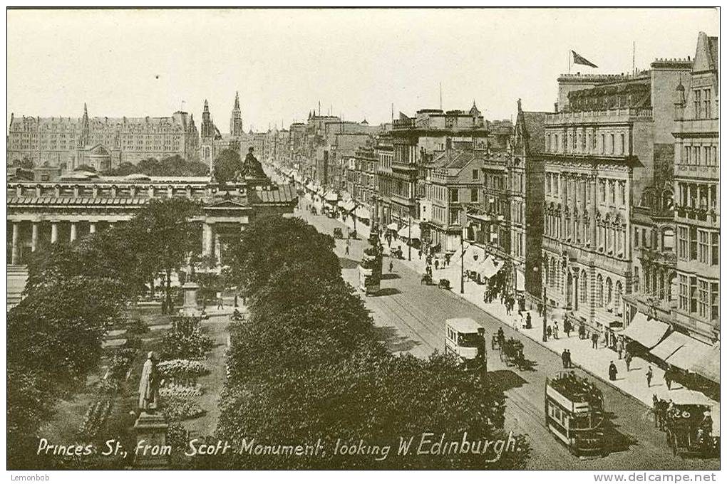 Britain United Kingdom - Princes St., From Scott Monument, Looking W. Edinburgh Old Postcard [P144] - Midlothian/ Edinburgh