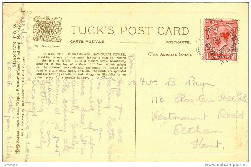 Britain United Kingdom - Cliff Promenade & St. Saviour's Tower, Shanklin Old Used Postcard [P169] - Sonstige & Ohne Zuordnung