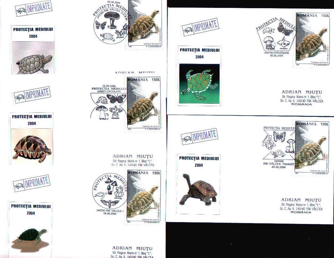 Romania 2004  X5 Covers Obliteration Concordante - Turtles. - Turtles