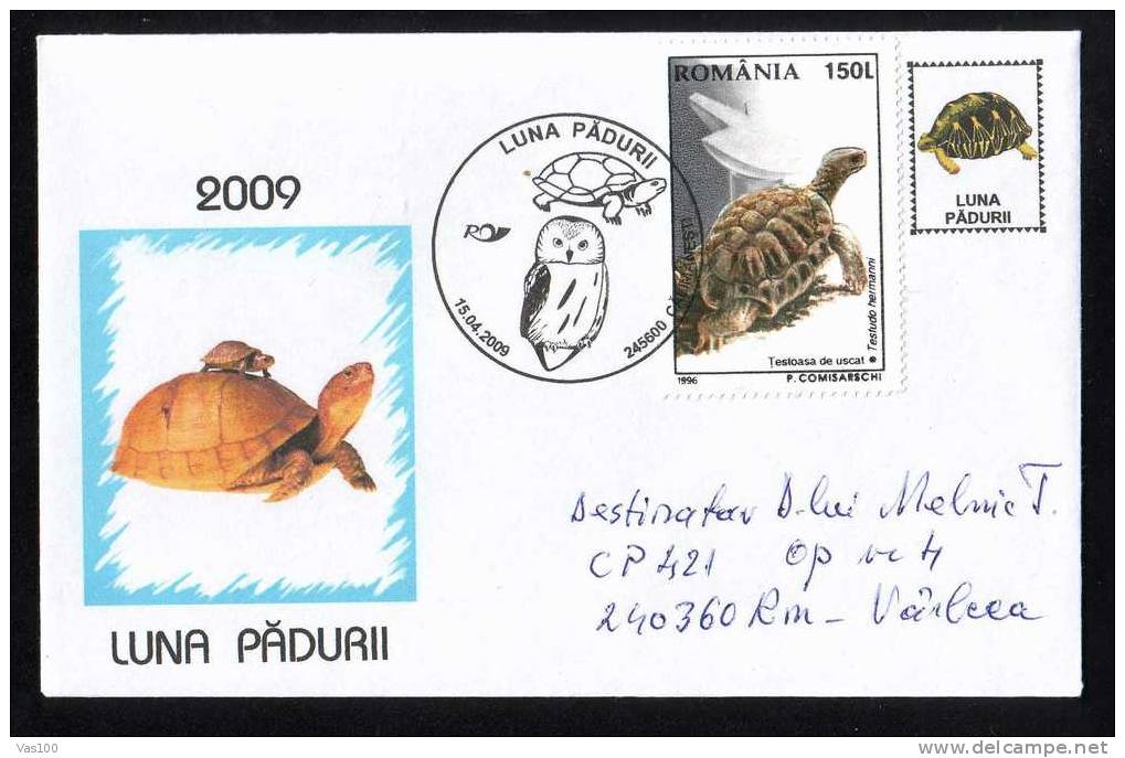 Tortues,owl Rare Cover  Cancell 2009,obliteration Concordante ,Calimanesti-Romania. - Turtles