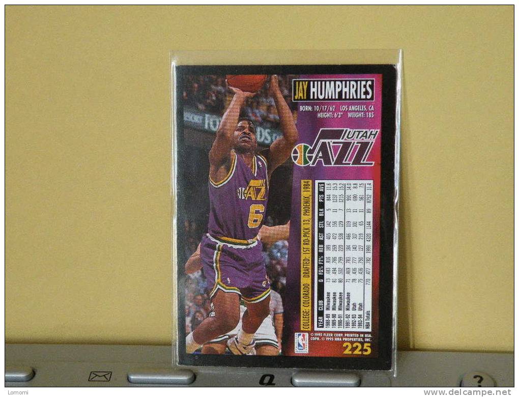 UTAH JAZZ, 94/95- Carte  Basketball-  JAY HUMPHRIES - N.B.A . N° 225. 2 Scan - Utah Jazz