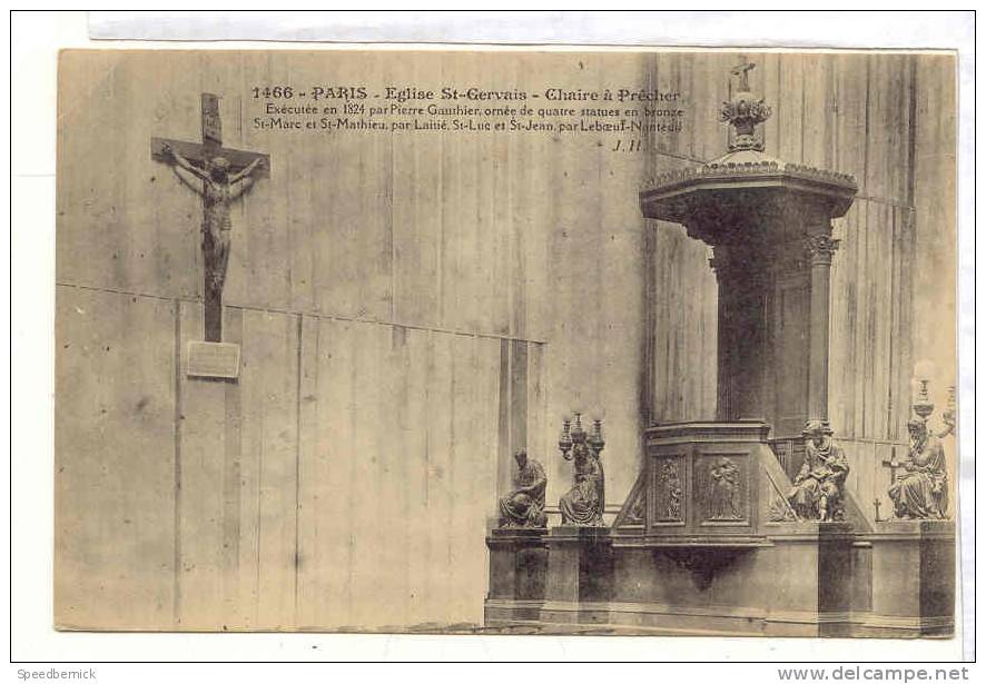 15515 Paris Eglsie Saint Gervais , Chaire à Précher . Gauthier , 4 Statues Bronze Leboeuf-nanteau . 1466 éd ? - Autres Monuments, édifices
