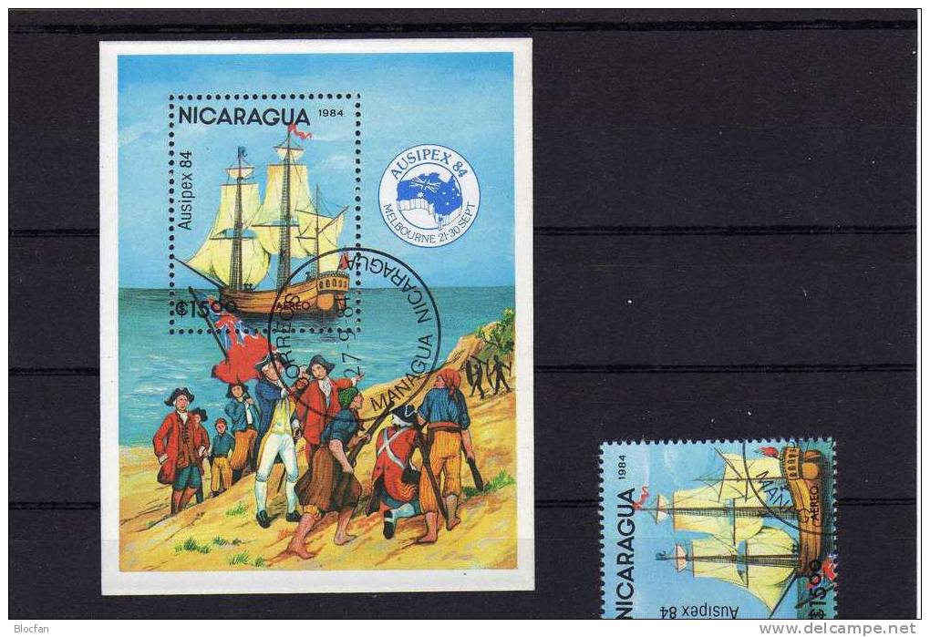 Segelschiff BMA AUSIPEX Melbourne 1984 NiKaragua 2541 Plus Block 161 O 4€ Topics Bloc Ship Sheet From Nicaragua - Marittimi