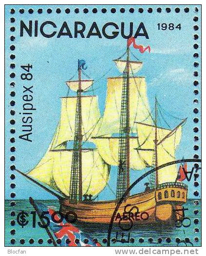 Segelschiff BMA AUSIPEX Melbourne 1984 NiKaragua 2541 Plus Block 161 O 4€ Topics Bloc Ship Sheet From Nicaragua - Marittimi