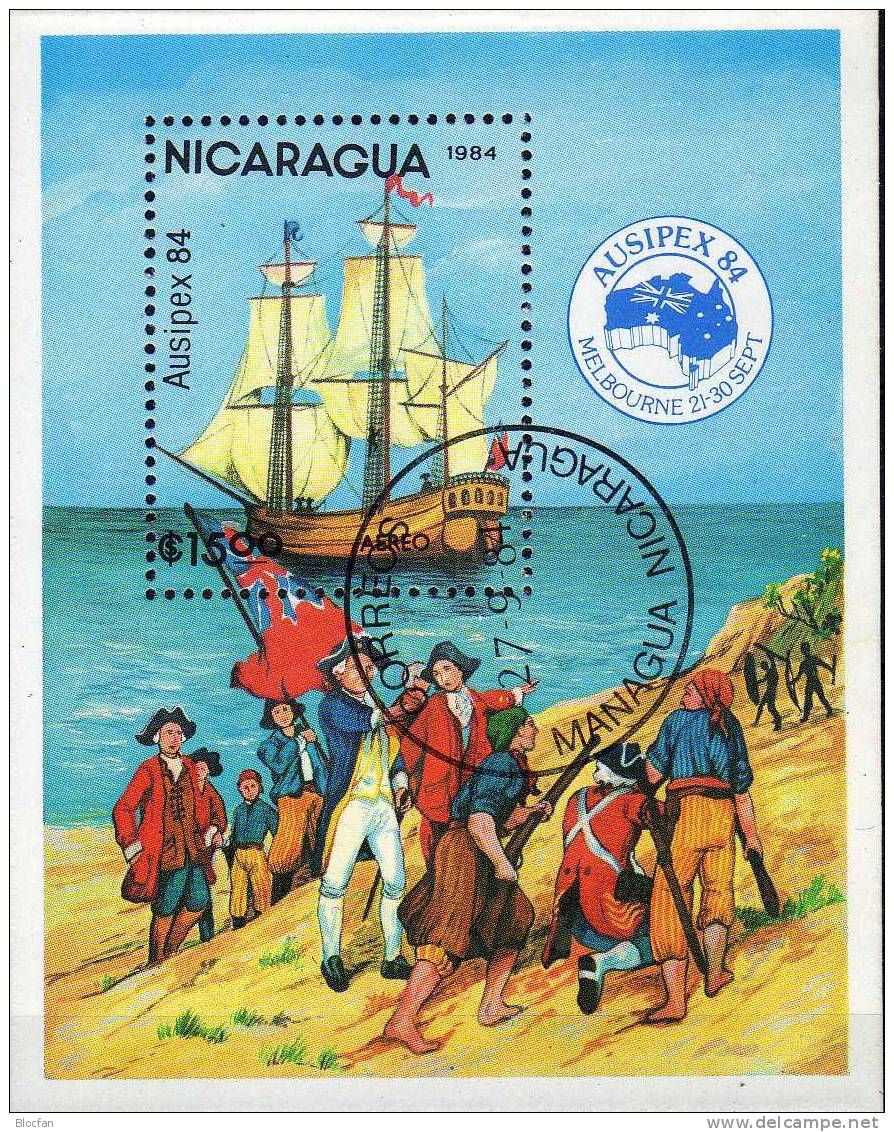 Segelschiff BMA AUSIPEX Melbourne 1984 NiKaragua 2541 Plus Block 161 O 4€ Topics Bloc Ship Sheet From Nicaragua - Marittimi