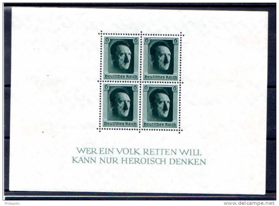 Allemagne1937, Bloc   N° 8**  Postfrich  Cote 80€  Heroisch Denken - Bloques