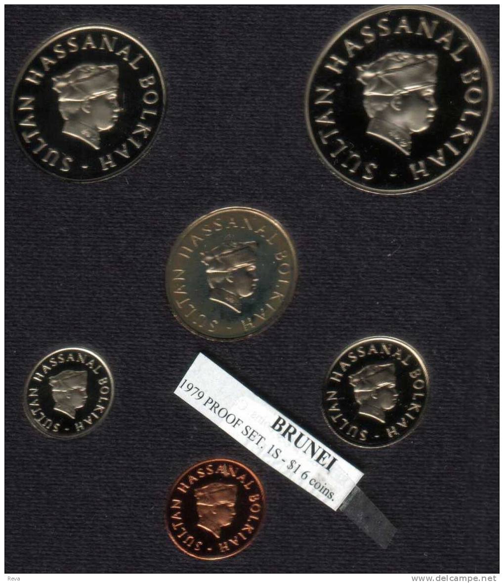 BRUNEI PROOF SET 1 CENT - $1SCARCE  ROYAL INSIGNIA FRONT SULTAN HEAD BACK 1979 PROOF READ DESCRIPTION CAREFULLY!! - Brunei