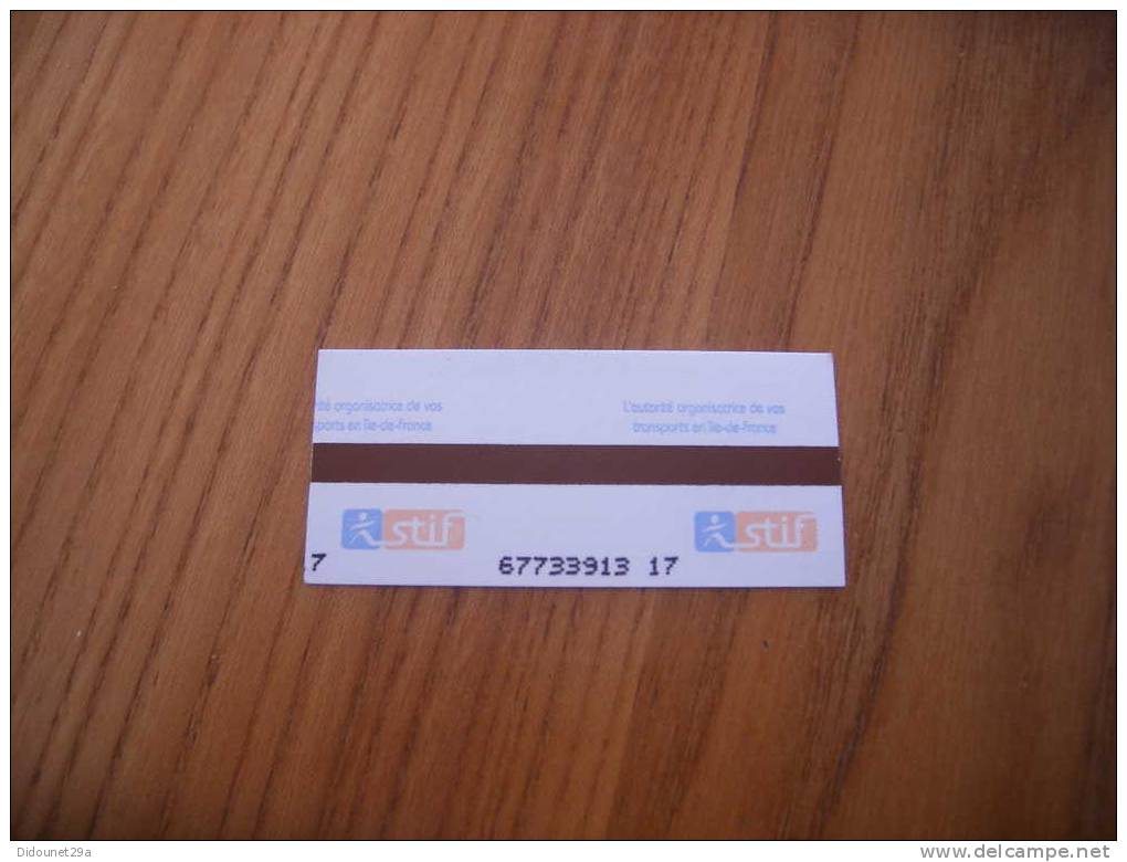 Ticket De Transport (métro, Bus, Train, Tramway) Stif PARIS(75) "standard" Type 1 - Europa