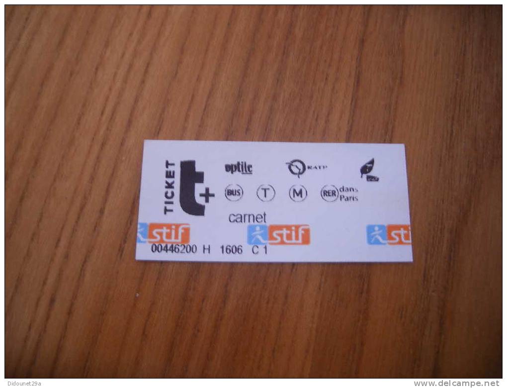 Ticket De Transport (métro, Bus, Train, Tramway) Stif PARIS(75) "carnet" (type 1) - Europa