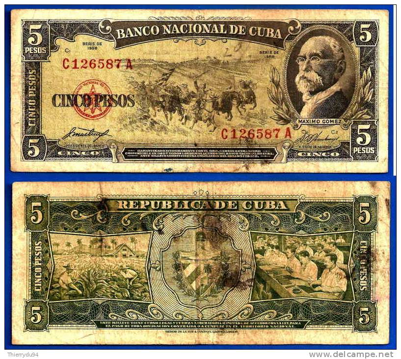 Cuba 5 Pesos 1958 Maximo Gomez Tabac Cheval Tobacco Horse Kuba Pesos Paypal Skrill OK - Kuba