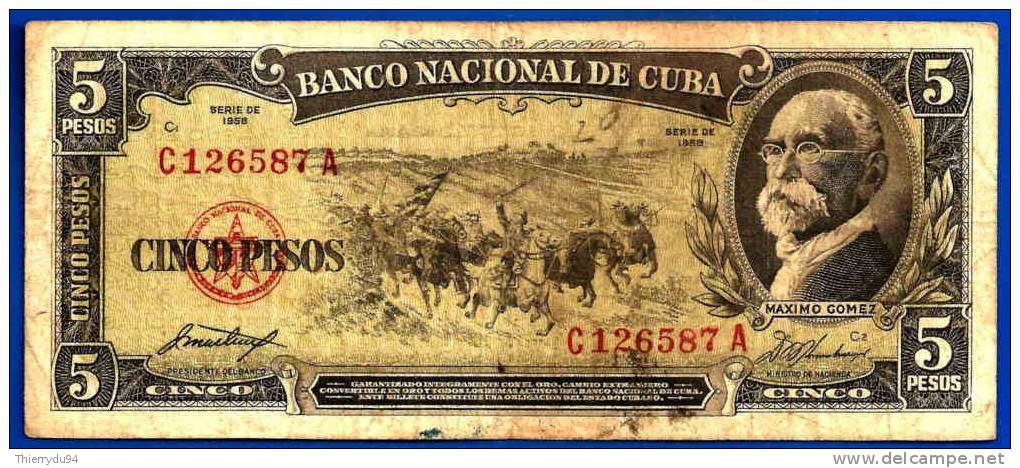 Cuba 5 Pesos 1958 Maximo Gomez Tabac Cheval Tobacco Horse Kuba Pesos Paypal Skrill OK - Cuba