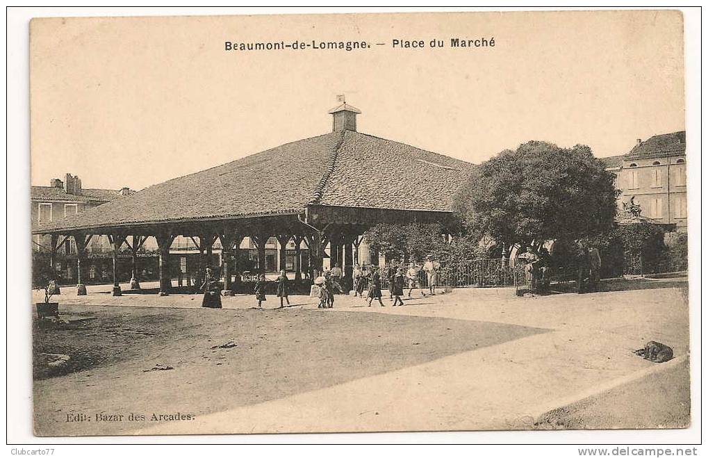 Beaumont-de-Lomagne (82) : Place Du Marché Et La Halle Environ 1910 (animée). - Beaumont De Lomagne