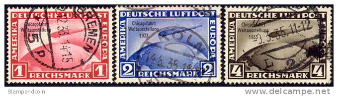 Germany C43-45 Used Airmails From 1933 W/Italian Certificate - Luft- Und Zeppelinpost