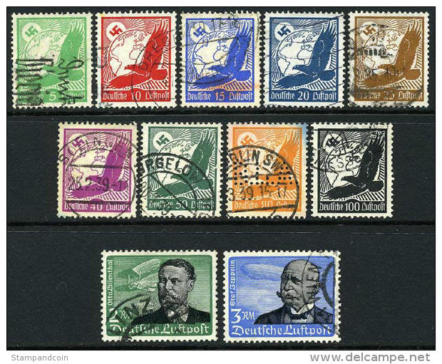 Germany C46-56 Used Airmail Set From 1934 - Airmail & Zeppelin